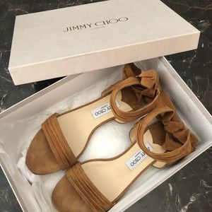 Jimmy Choo Kora Suede Tie Bow Flat Sandals